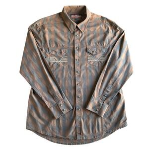 Rock & Roll Cowboy Mens XL Long Sleeve Button Up Western Shirt Brown Gray Stripe